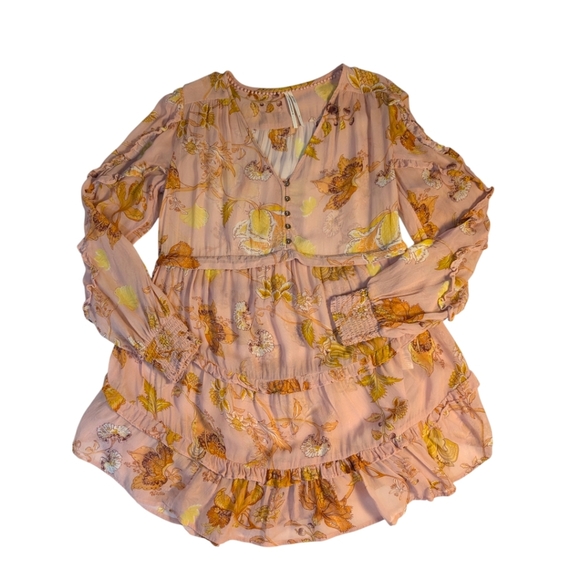 ANTHROPOLOGIE Floral Print Sheer Boho Tunic Top Sz XS - Picture 6 of 10